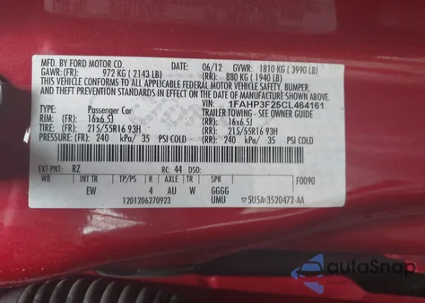 2012 Ford Focus Se z USA, uszkodzony, nr VIN 1FAHP3F25CL464161